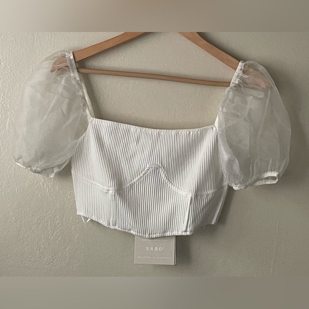 Sabo white short puff sleeve corset cropped top - Picture 2 of 12